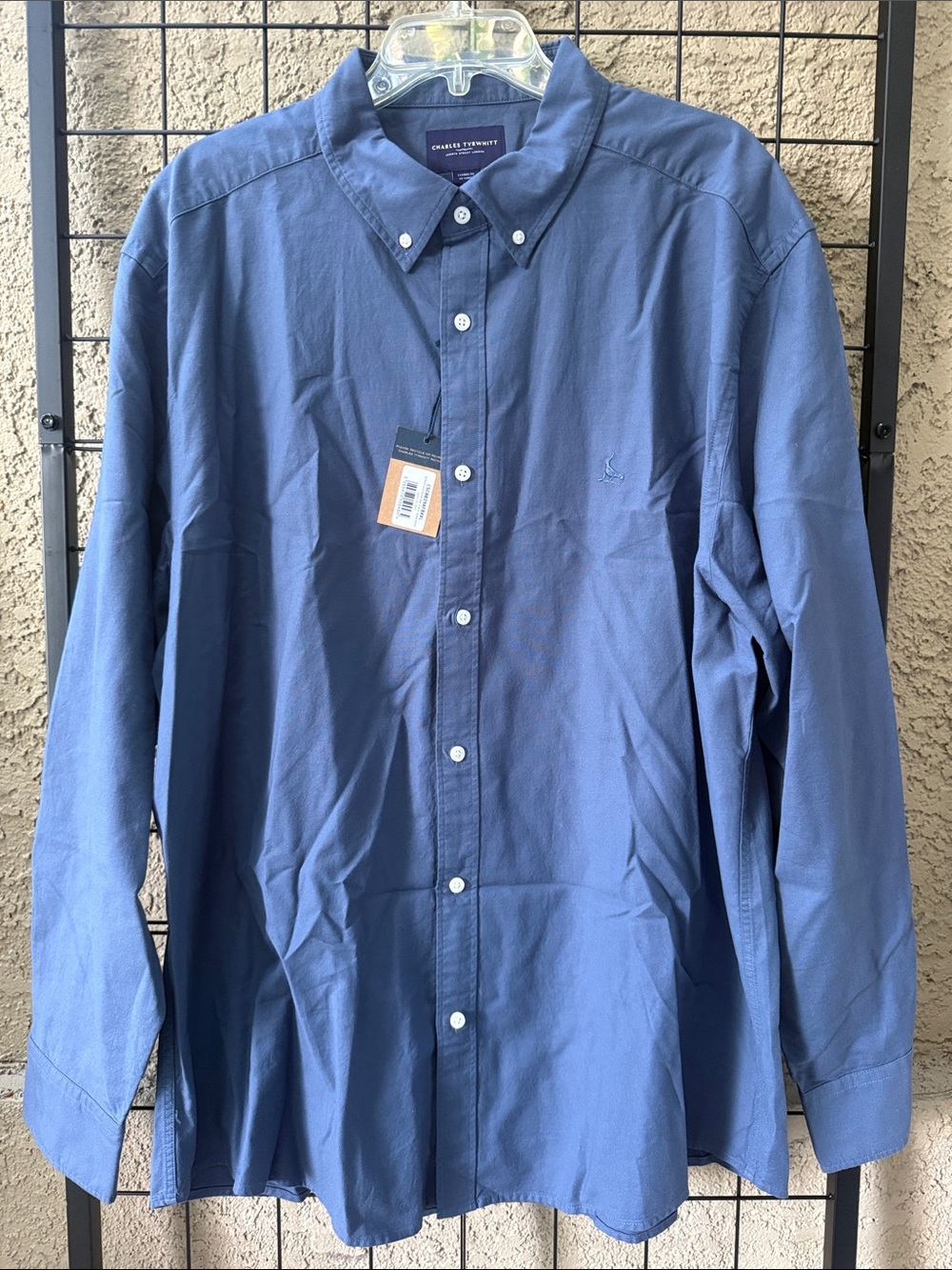 New Charles Tyrwhitt Men's Slate Blue Button-Down Cotton Shirt